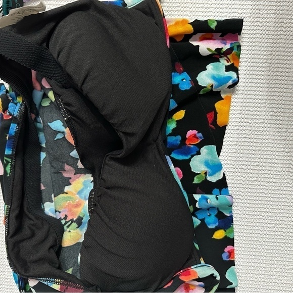 Aqua Green® Women's UPF 50 V-Neck Angled Tiered Tankini Top Multi Floral Print S - Picture 5 of 9